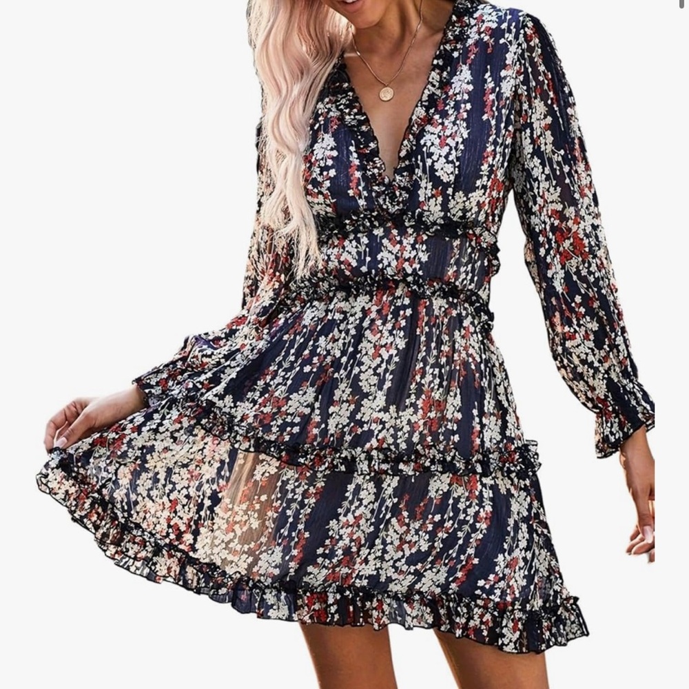 Floral Chiffon Open Back Dress